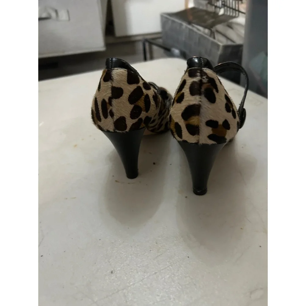 Antonio Melani Leopard Calf Hair Mary Jane Pumps Heels 6.5M Animal Print Leather